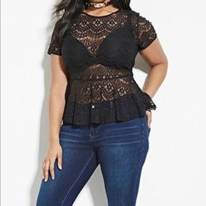 Forever21+ Peplum Lace Top